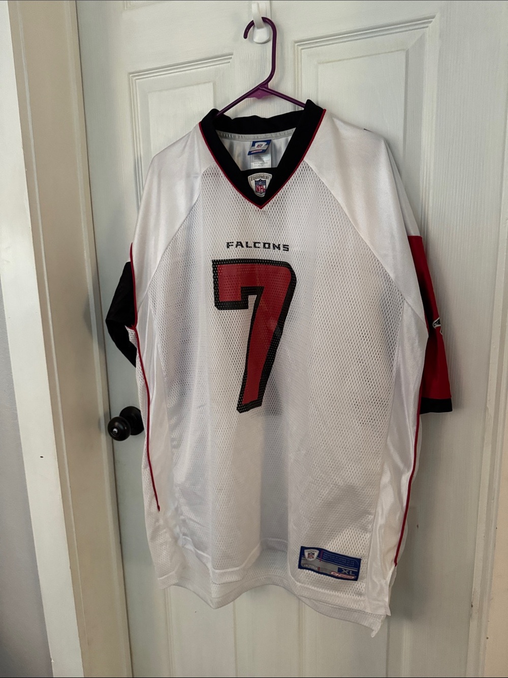 Reebok White Falcons #7 Football Jersey with Red and Black Accents
